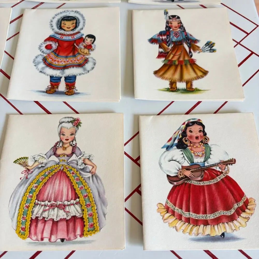 Vintage Tichnor Dolls of Many Lands Note Cards Box set of 11